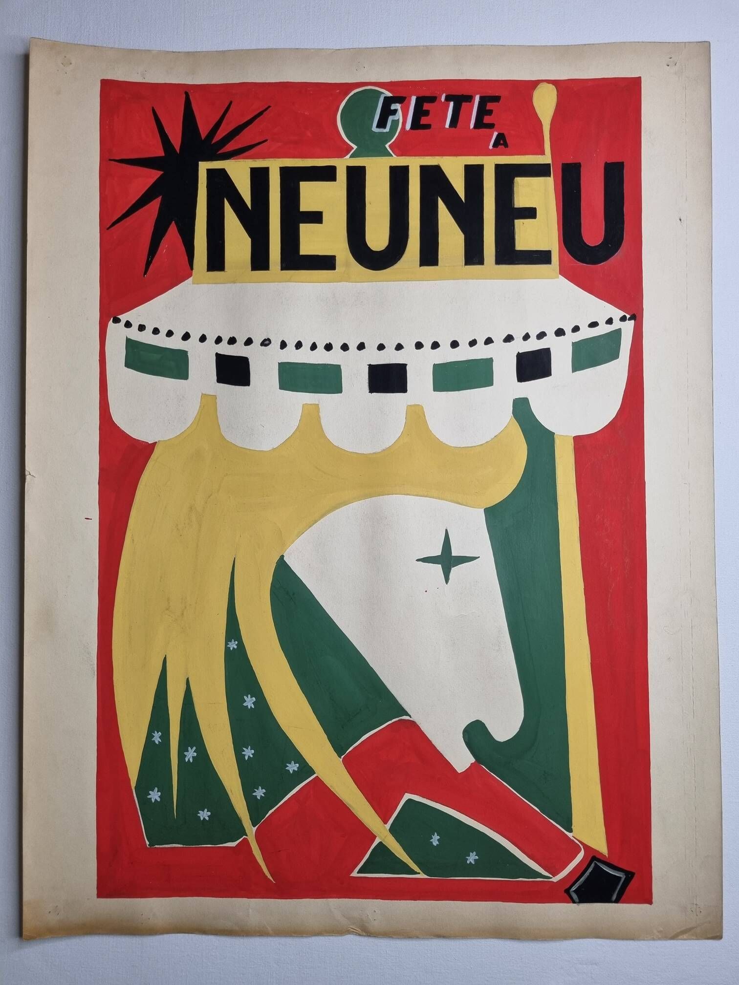 Original vintage advertising poster "La Fête à Neuneu" hand-painted, 50s-60s