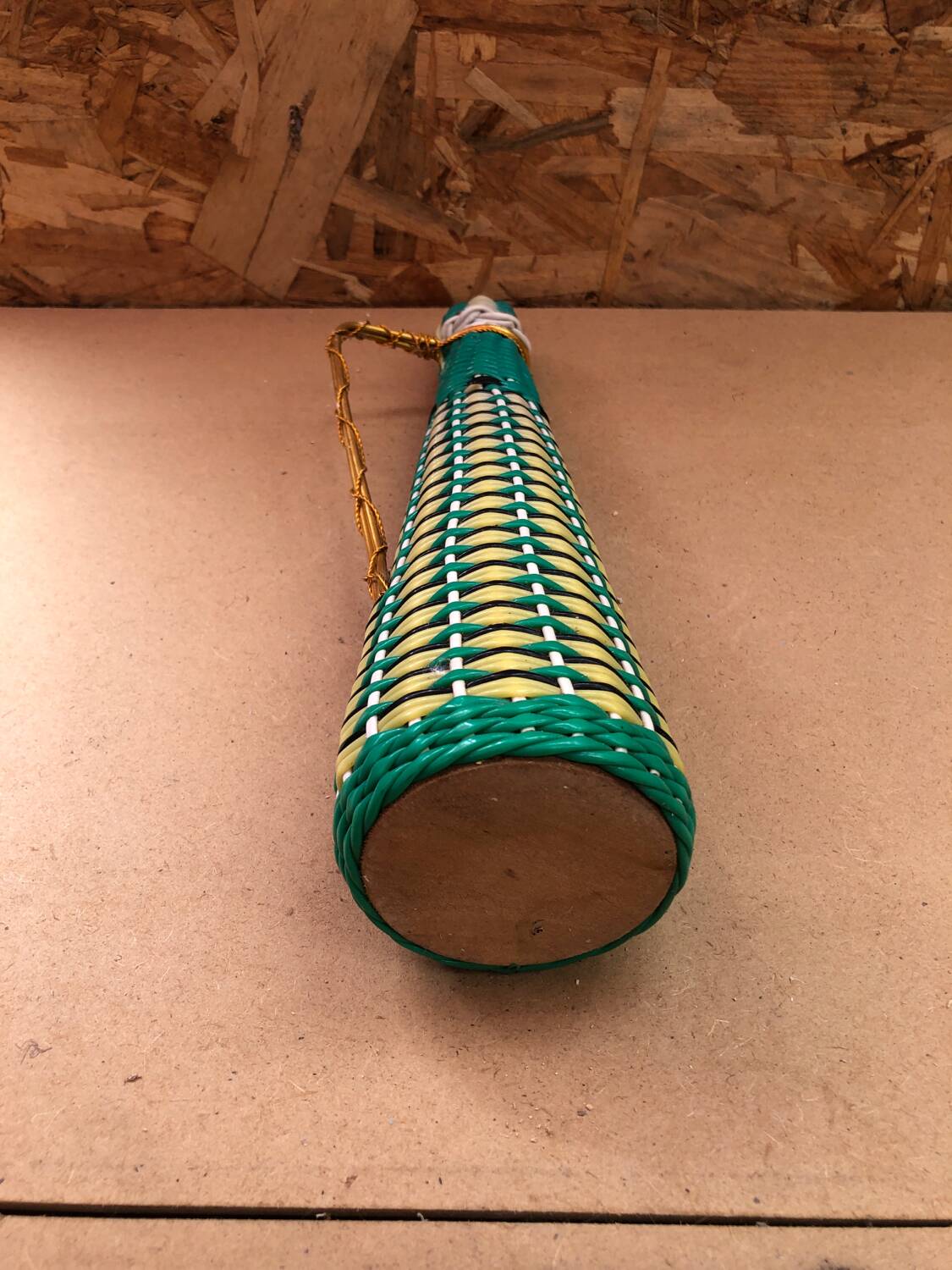 Old Lady Jeanne Glass Bottle + Vintage Braided Scoubidou