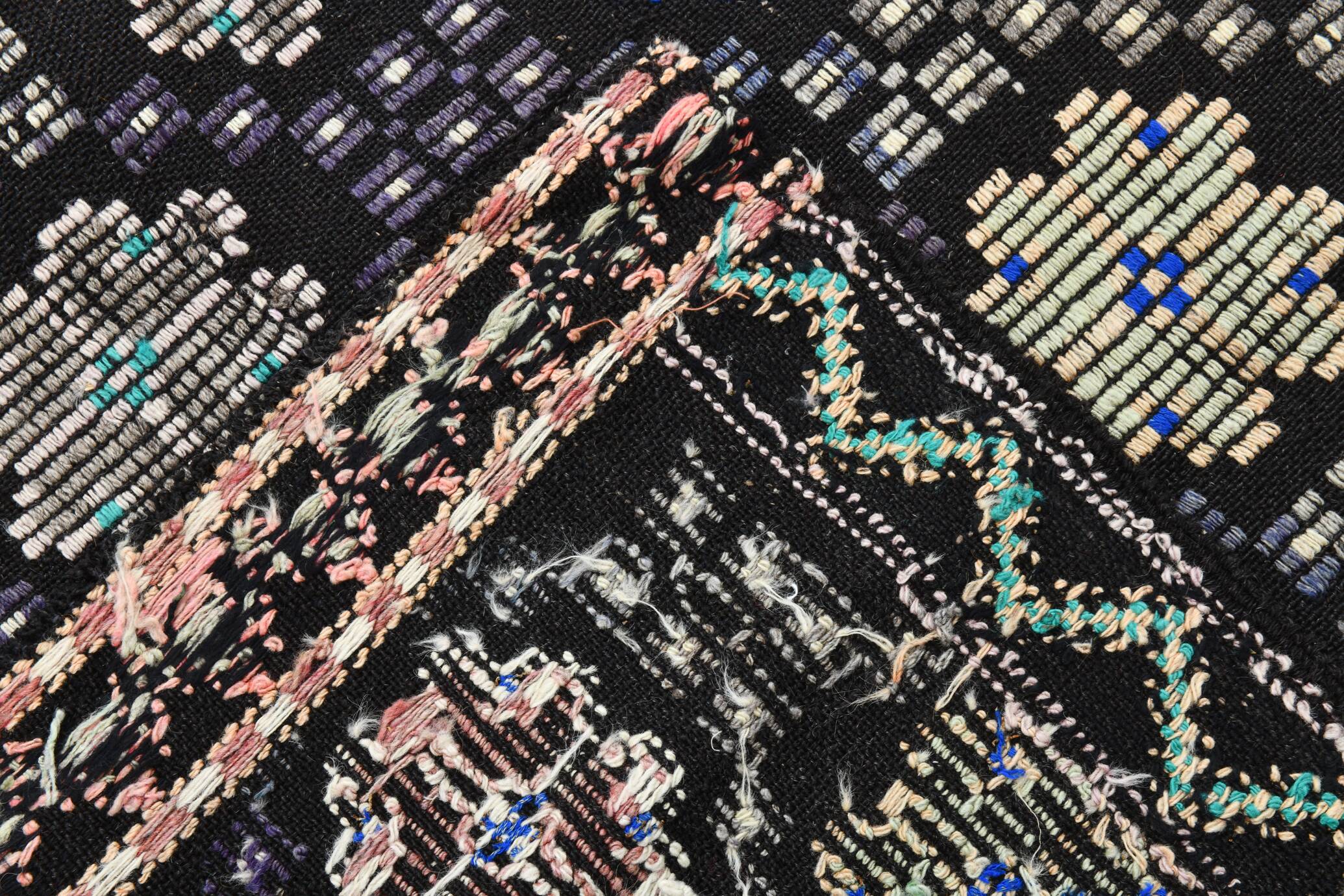 Blue & Black Handmade Wool Kilim Rug, 194x305Cm