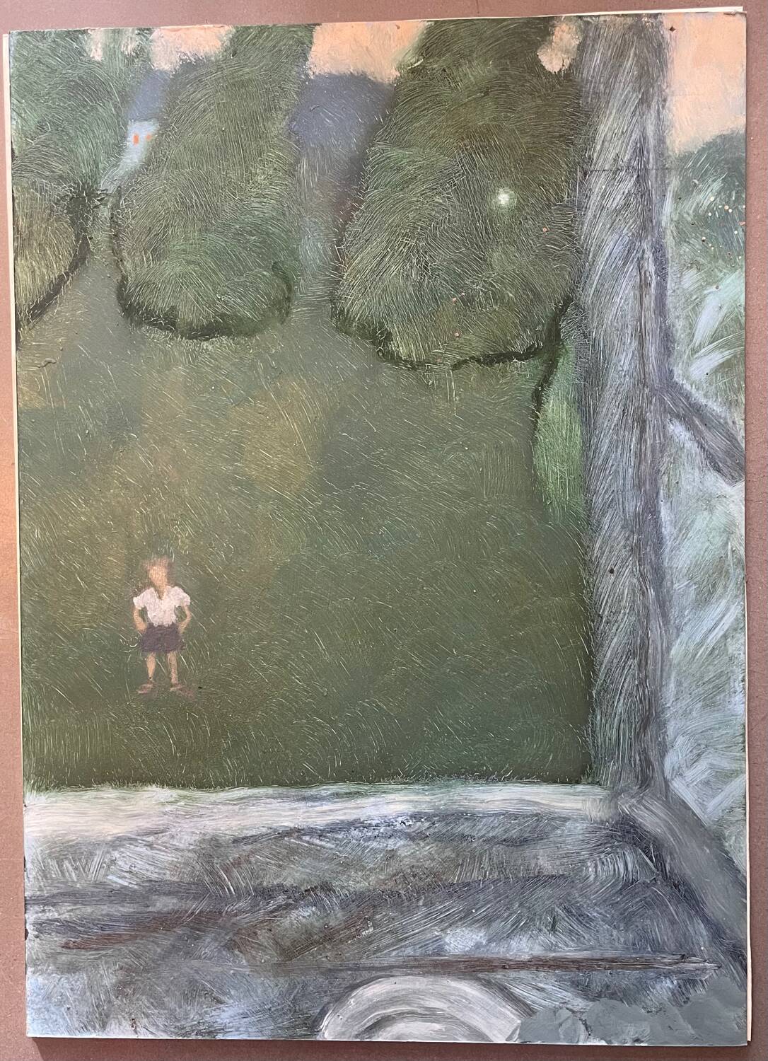 Painting of a child in a 20th century garden