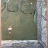 Painting of a child in a 20th century garden