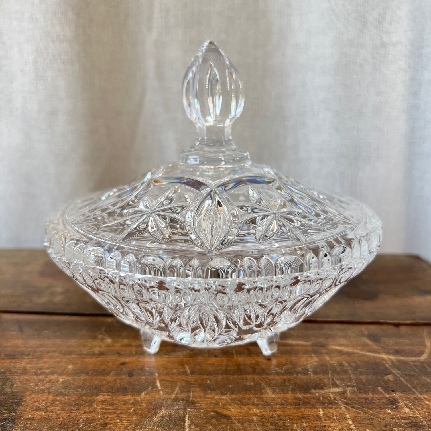 Large chiseled crystal sugar bowl