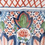 Pair of Dutch Delft Makkum ceramic table lamps with new olive green velvet shades.