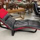 Scandinavian modern black leather and red wool reversible chaise lounge from Westnofa, Norwegian
