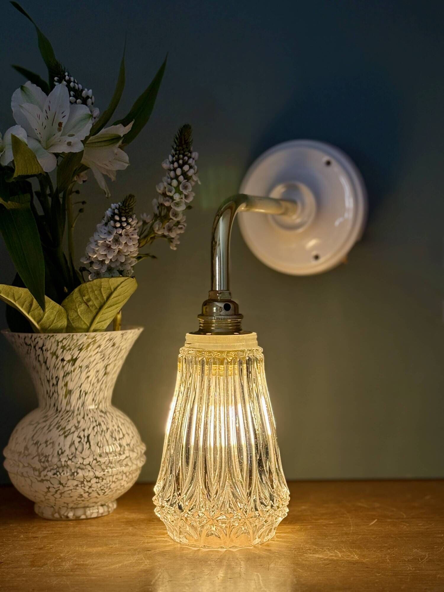Vintage cut glass tulip wall light