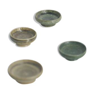 Small Mid-Century Scandinavian Modern Collectible Brown & Green Stoneware Bowls, Set of 4