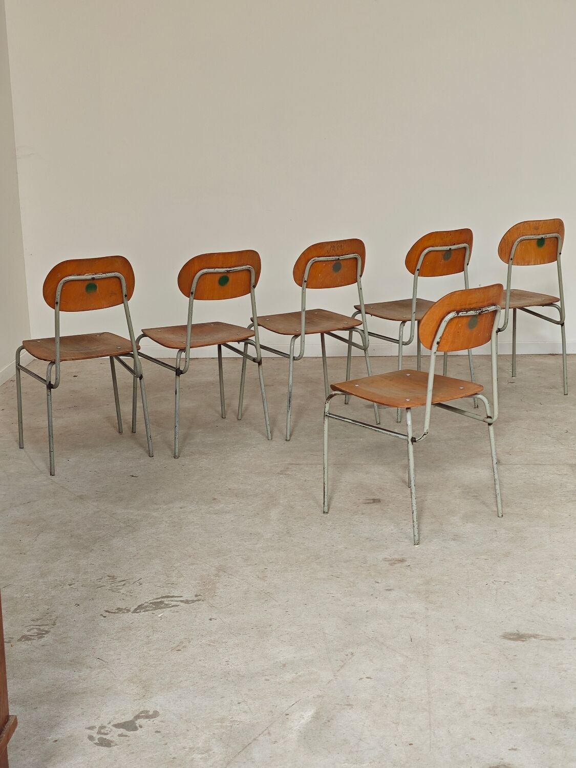 Set of 6 metal and wood school chairs  
Former Czechoslovakia 1960