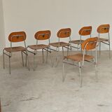 Set of 6 metal and wood school chairs  
Former Czechoslovakia 1960