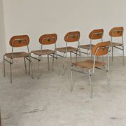 Set of 6 metal and wood school chairs  
Former Czechoslovakia 1960