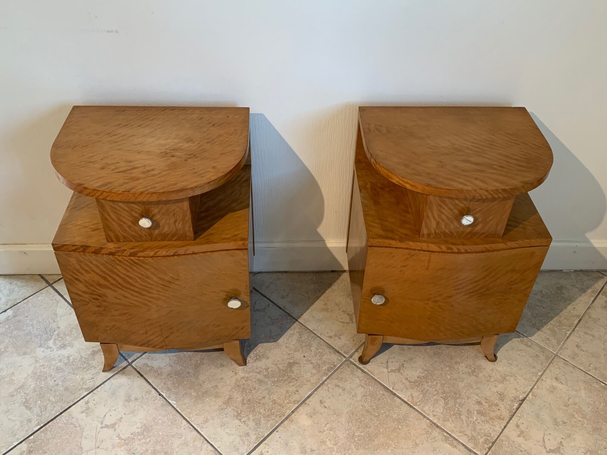 Pair of art deco bedsides in lemon tree magnifying glass