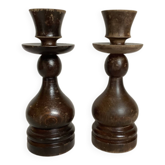 Pair of wooden candlesticks