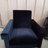 Pair of navy blue velvet club armchairs