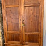 Antique solid wood wardrobe, rustic, with drawers and original key.