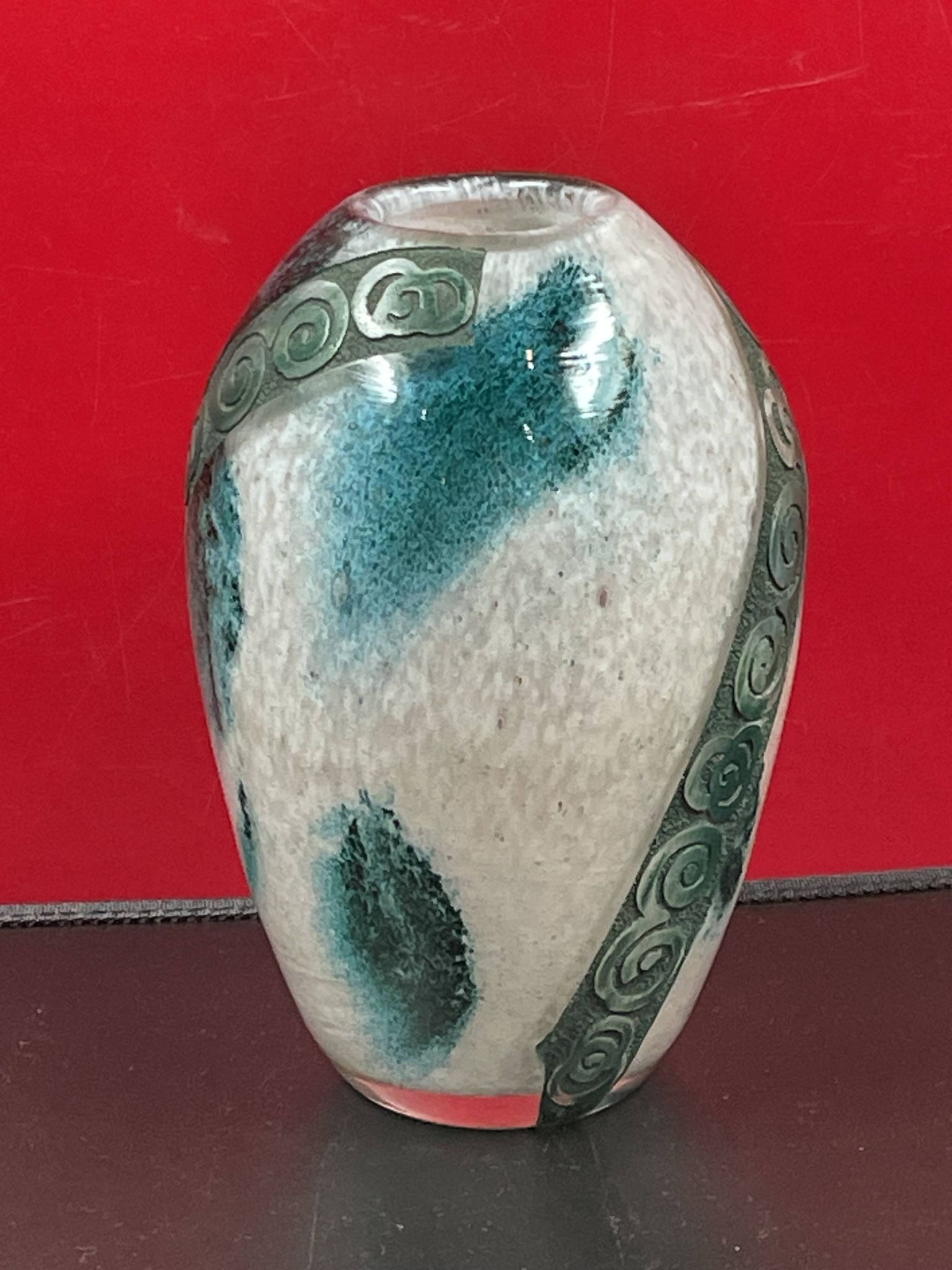 Vintage art déco pâte de verre décor géométrique, signé legras h 16 cm