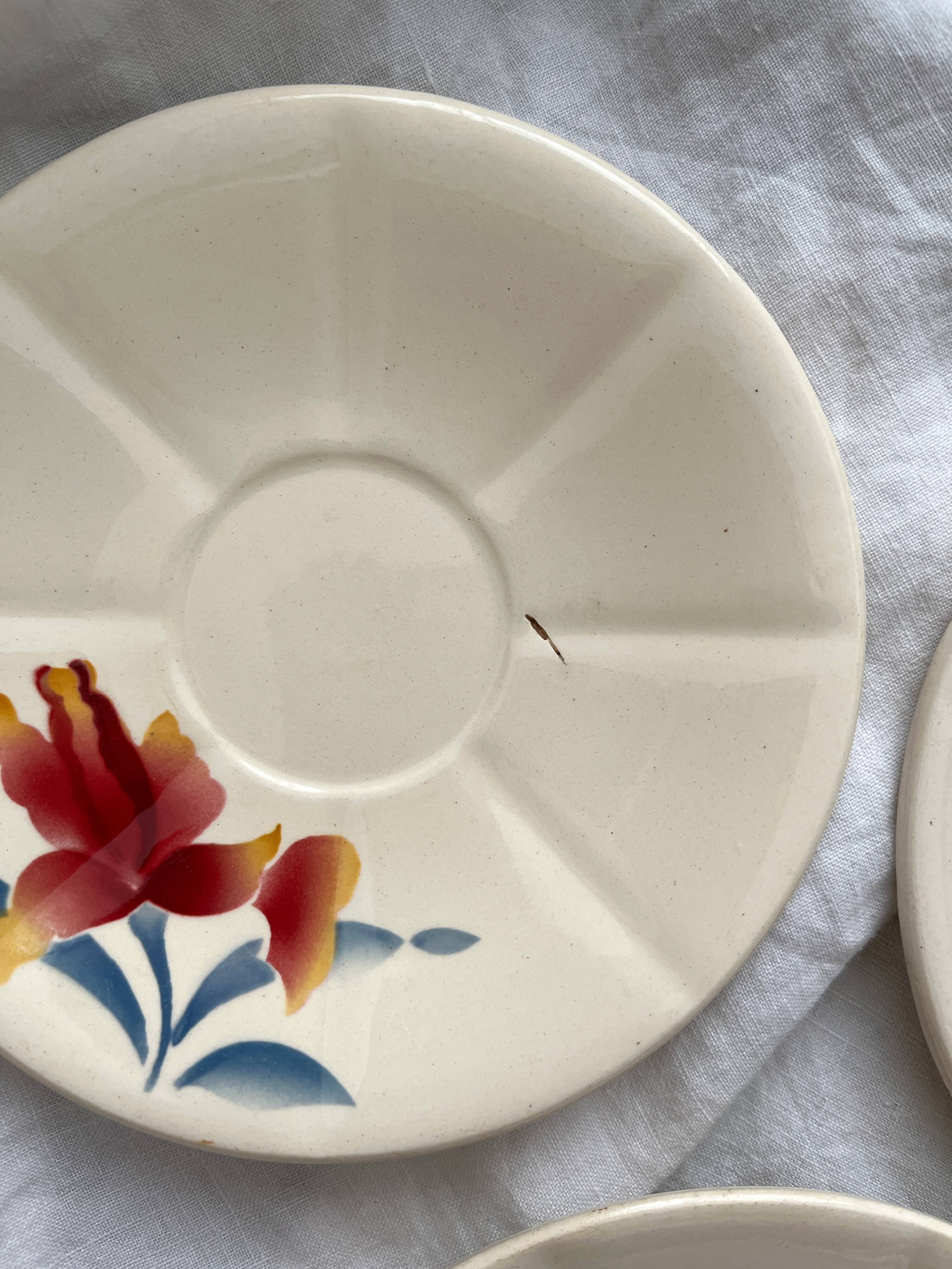 5 sous tasse à café en faïence fleurs vintage Digoin Sarreguemines 9225