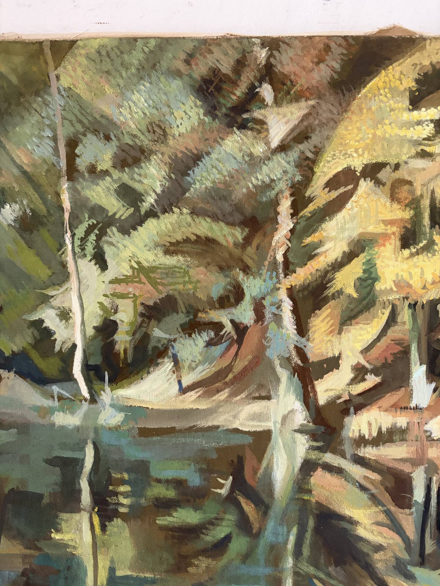 Reflections of trees on the water, oil on canvas signed