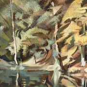 Reflections of trees on the water, oil on canvas signed