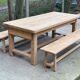 Extendable farmhouse table renovated in solid raw oak 2 drawers 2 benches 20