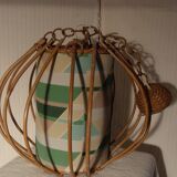 Suspension lustre rotin vintage 1950