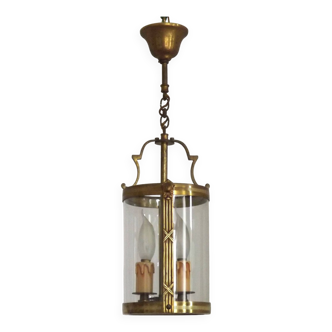 Vintage French Round Brass Art Nouveau Style 2 Light Hanging Hall Lantern 4808