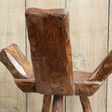 Pair of brutalist chairs made of raw wood