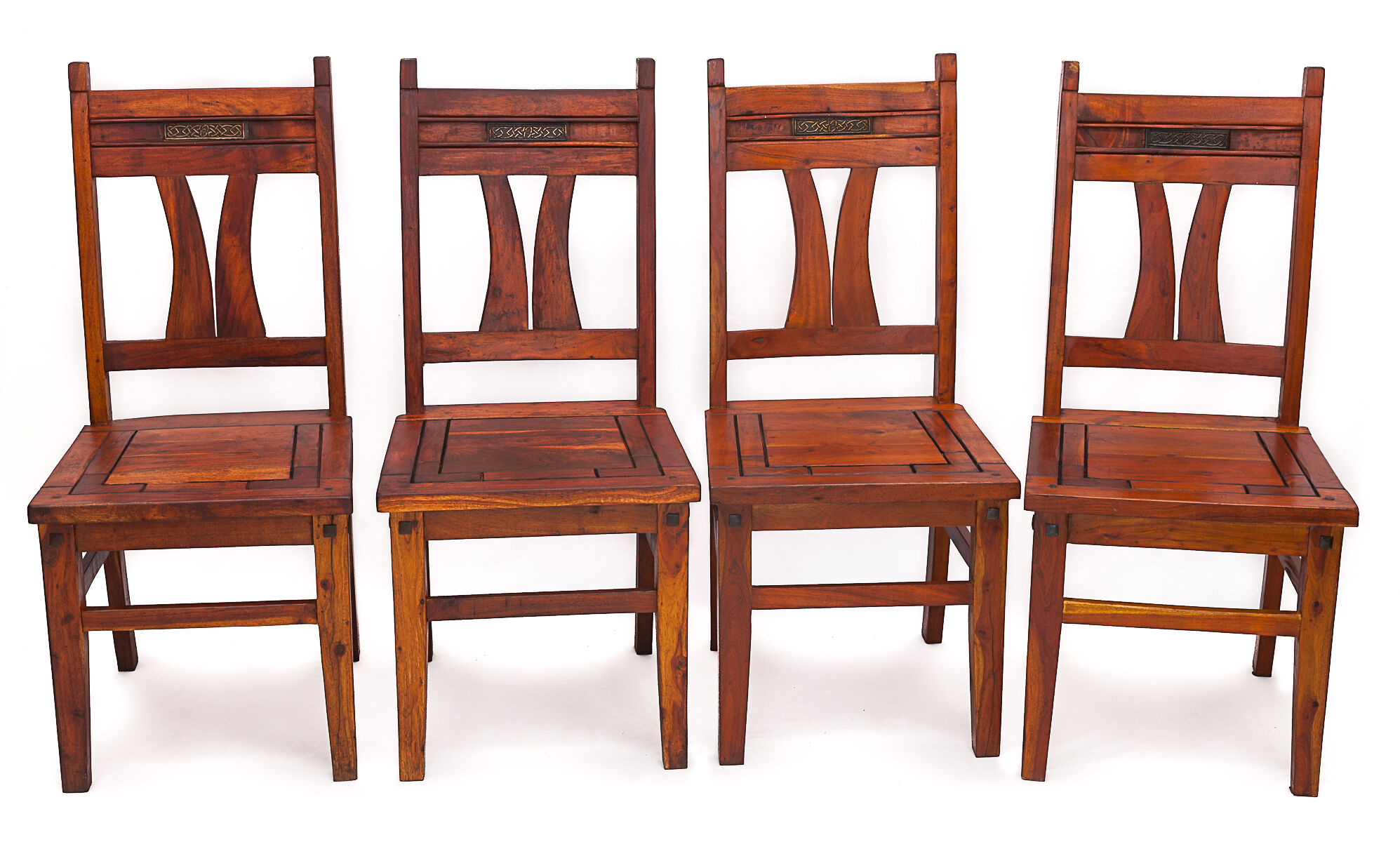 Set of 4 chairs in solid mahogany, vintage Art Nouveau, 1900
