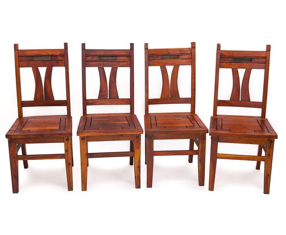 Set de 4 chaises en acajou massif vintage art nouveau, 1900 | Selency