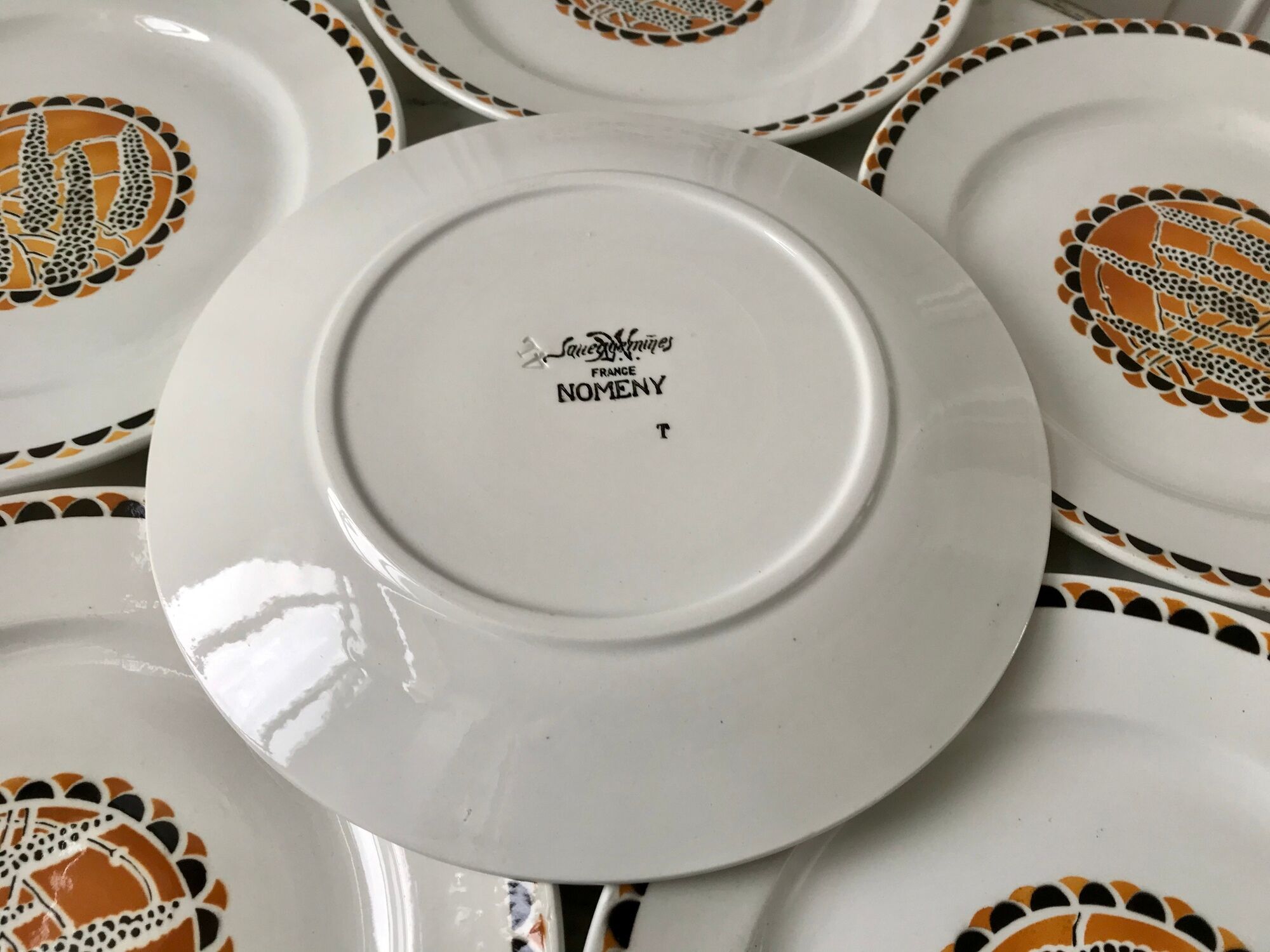 set of 6 flat plates Sarreguemines model "Nomeny" art deco 30s