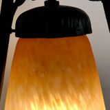Charles SCHNEIDER art nouveau desk lamp, in glass with signature and hammered metal