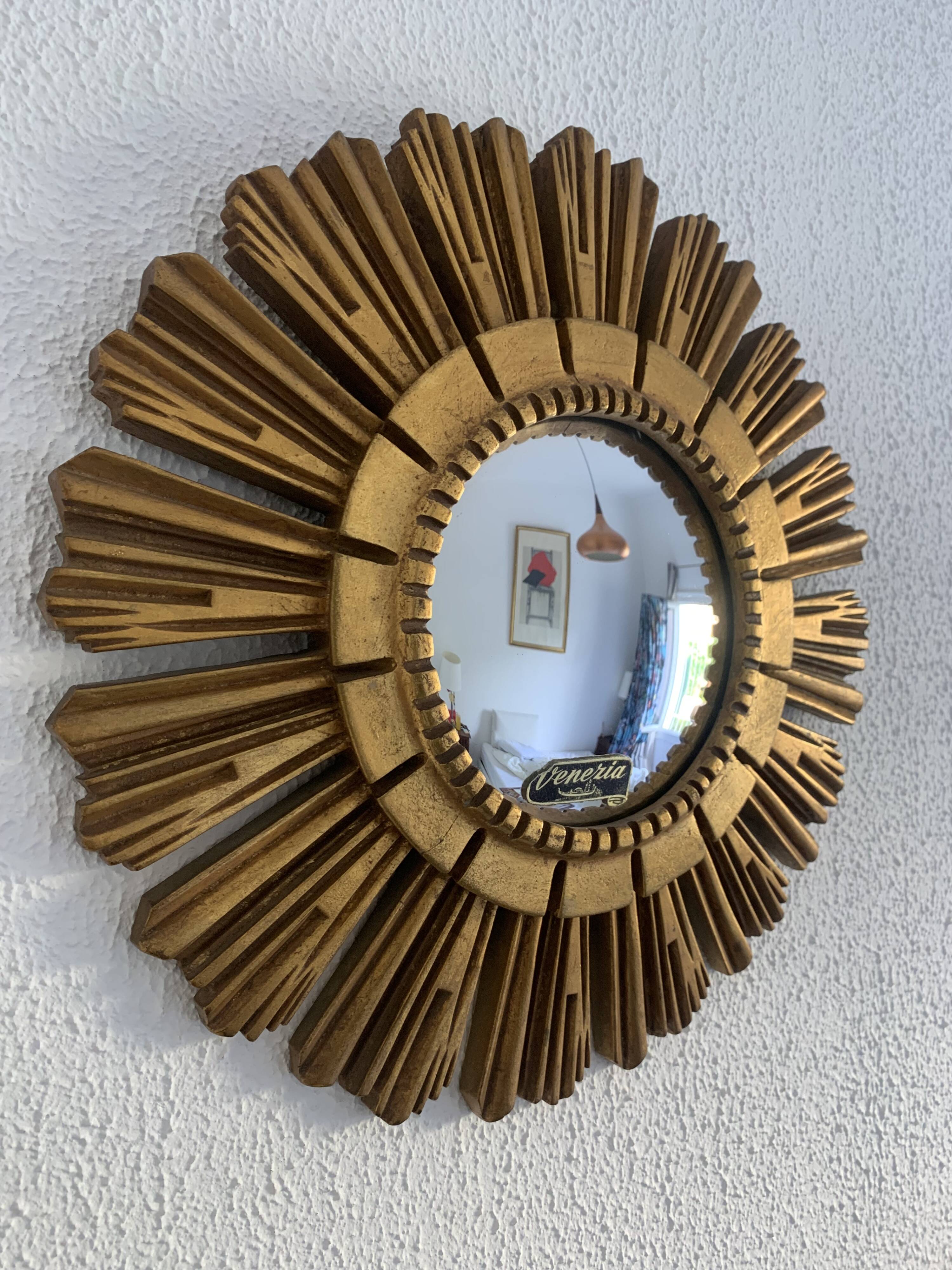 Vintage 1960s witch's eye sun mirror gold Venezia - 40 cm