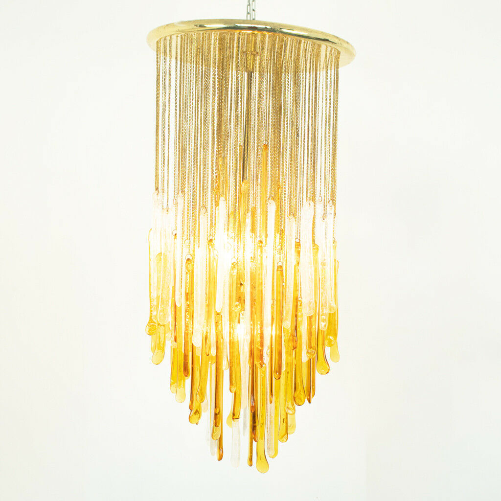 Chandelier 4 lights mazzega glass white gold 60