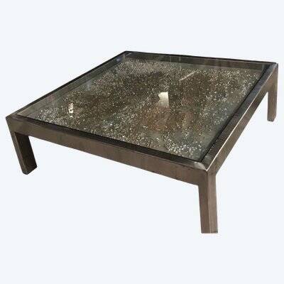 Rare Jenkell, also known as "Jenk" - Unique signed coffee table in metal, glass and inset canvas