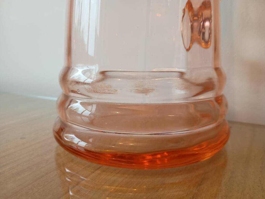 Vintage pink glass water carafe from the 1970s.