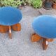Modern Poufs in Light Wood and Blue Velvet Fabric from Artigianato Italiano, Set of 2