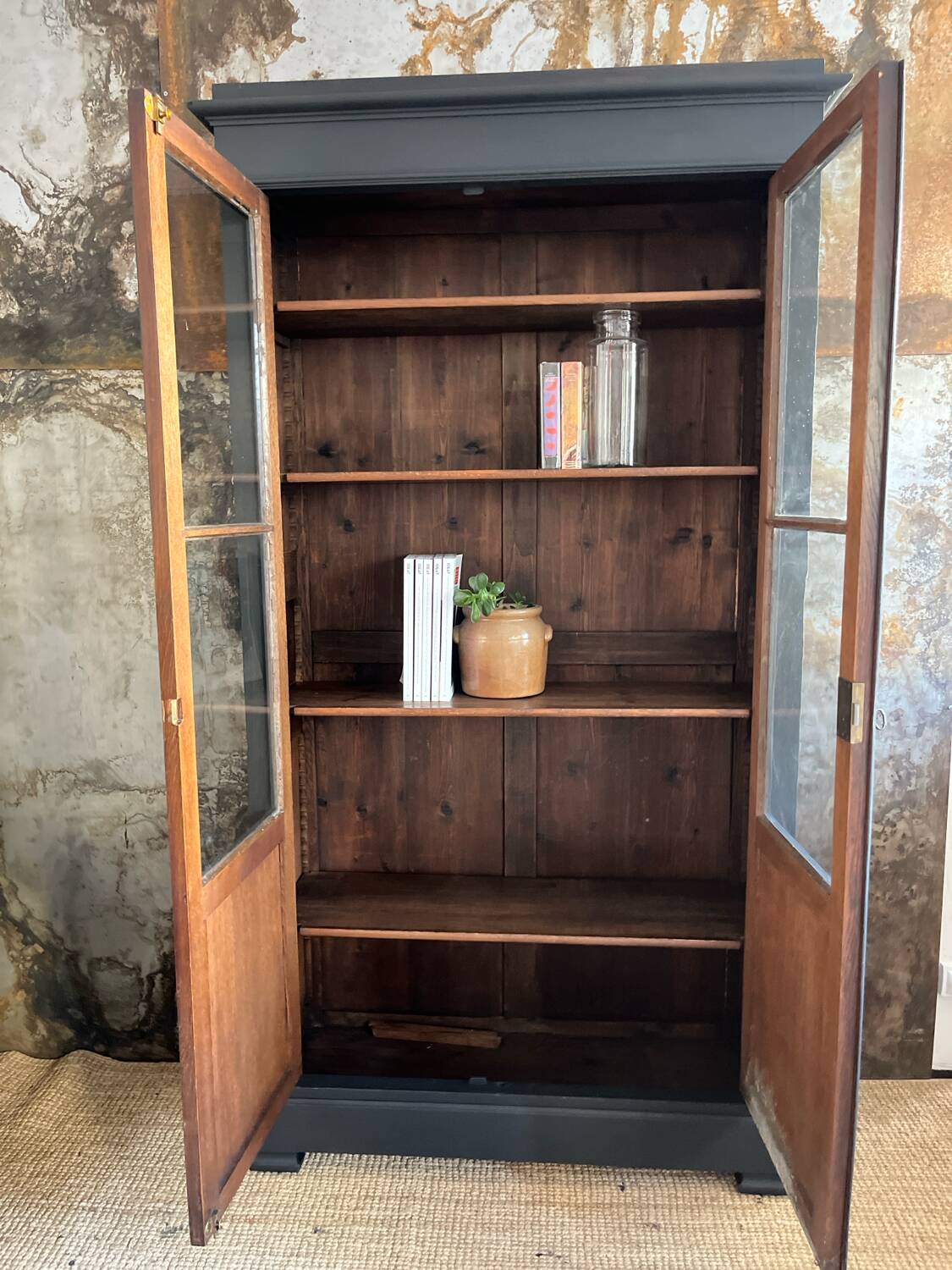 Bibliothèque fin XIXème noir olive
