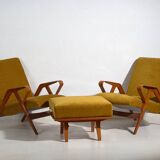 Set of two armchairs and pouf – Mid-century Modern (circa 1950). Three-piece set.