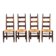 Set of 4 brutalist chairs in carved wood and straw – Circa 1940