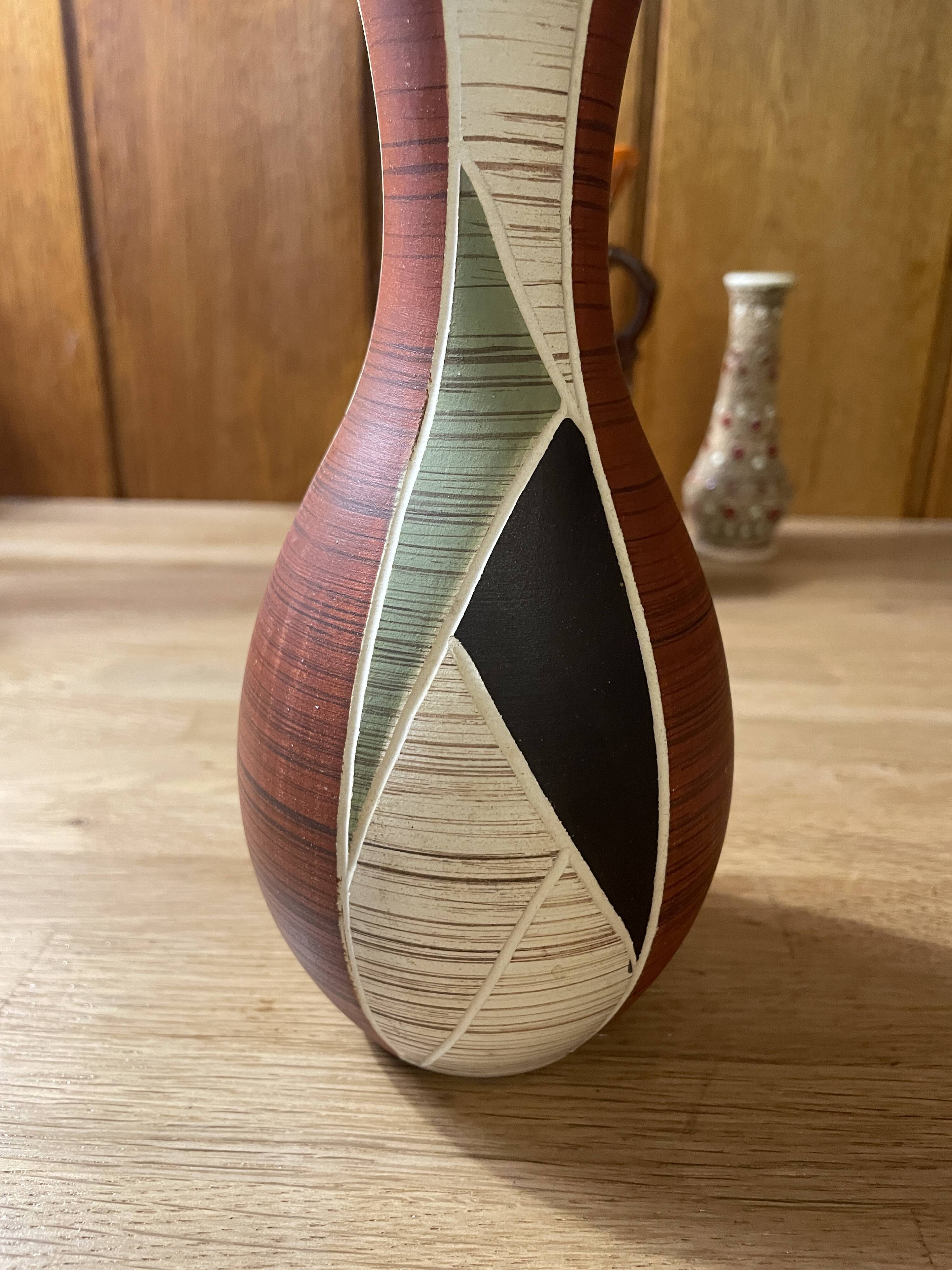 Vase ocher beige green black 1950 1960 ceramic