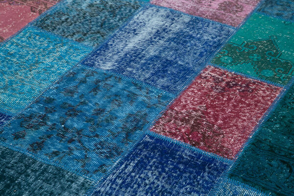 tapis turc contemporain tissé à la main 202 cm x 300 cm tapis patchwork bleu