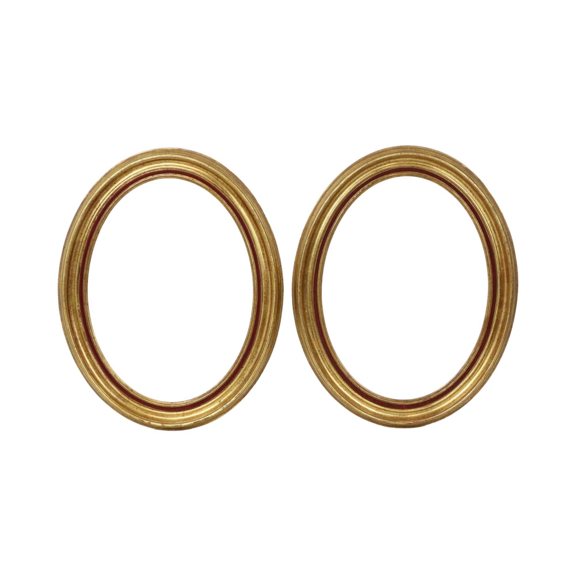 Pair Oval Gold Wooden Frames Classic Style Velvet 49x39cm