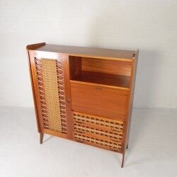 Vintage buffet, rattan and wood secretary from the 1960s.