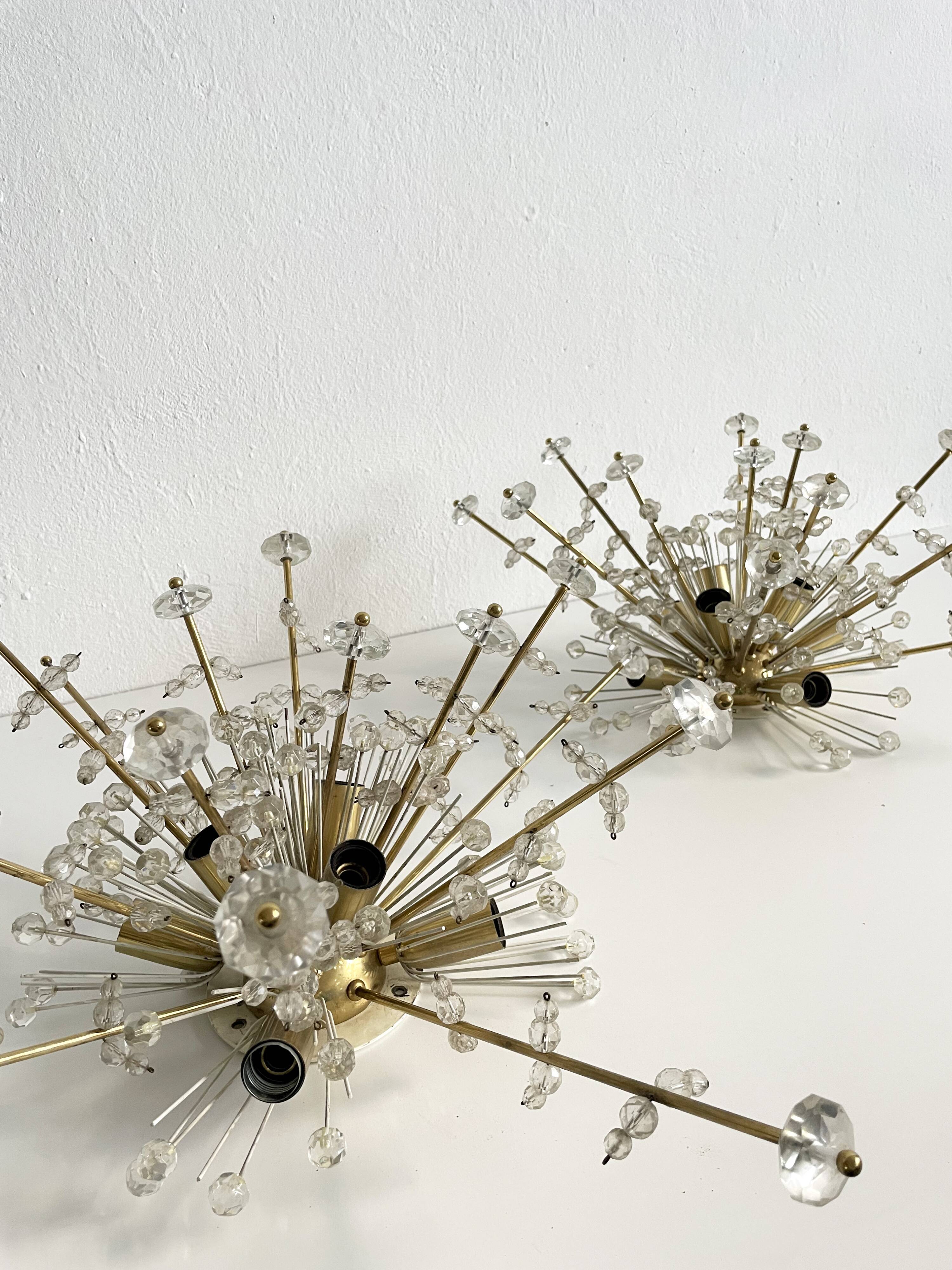 Pair of Snowflake Sputnik Flush Mount Lamps, Austria 1950s