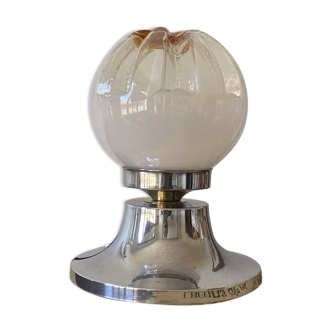 Lampe vintage globe en verre Murano Mazzega et métal chromé