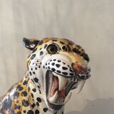 Enamelled terracotta leopard from the 60s Italy