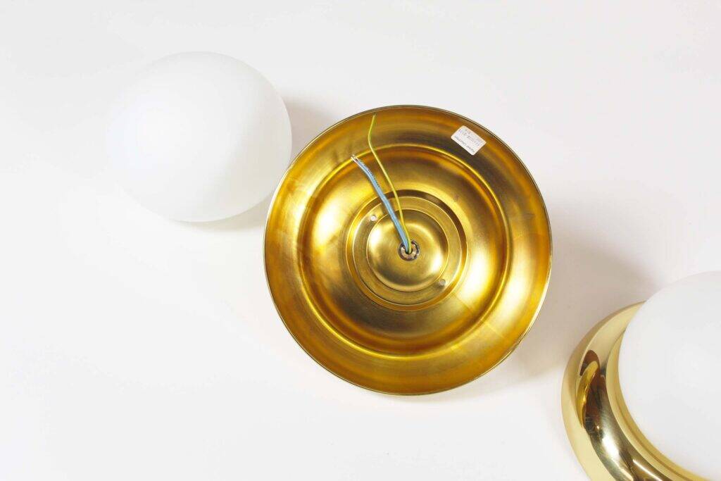 opaline glass and brass vintage wall lights by Kaiser Leuchten, Germany 1970s