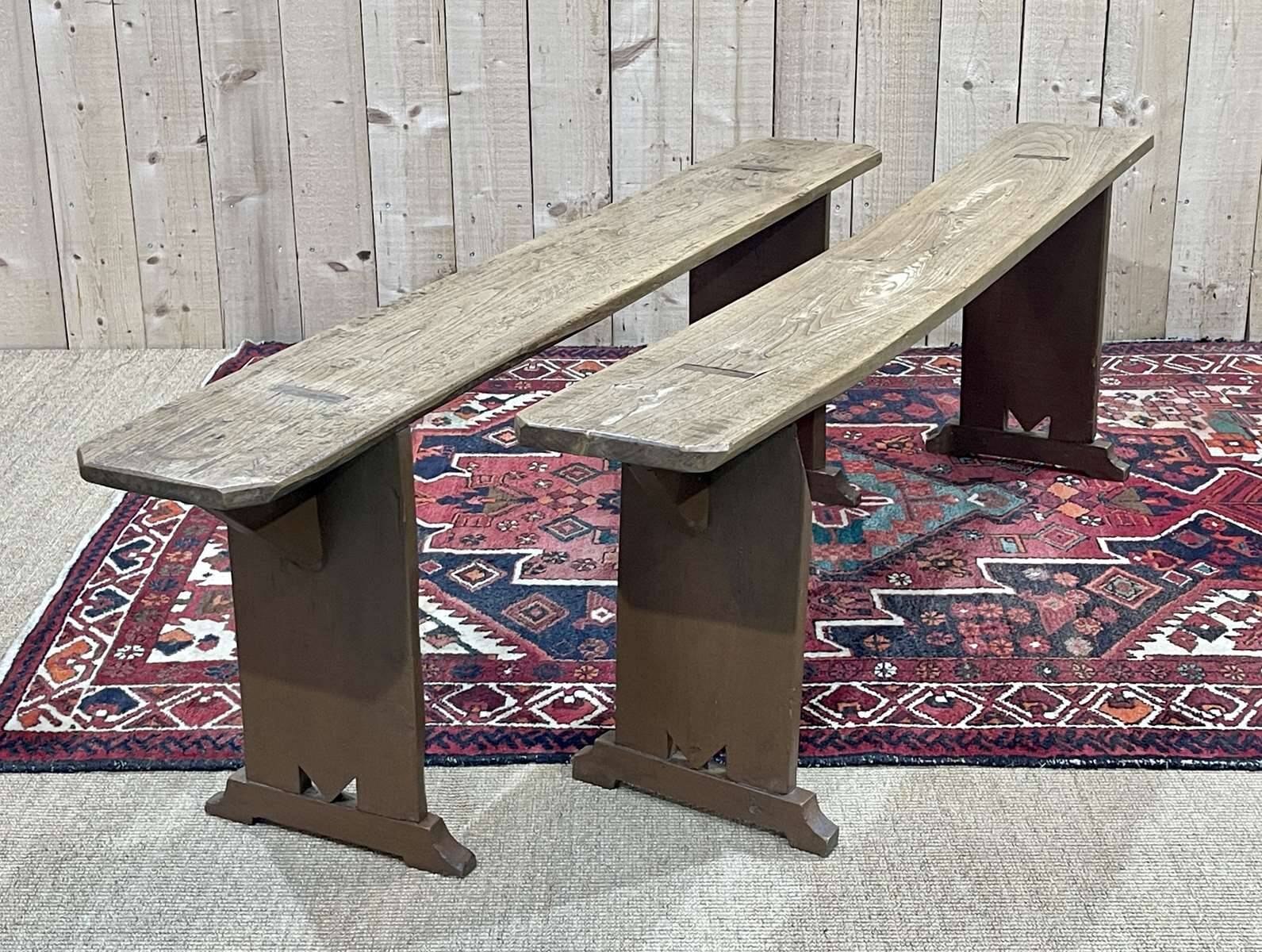 Pair of 1930s benches in elm and chestnut