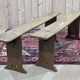 Pair of 1930s benches in elm and chestnut