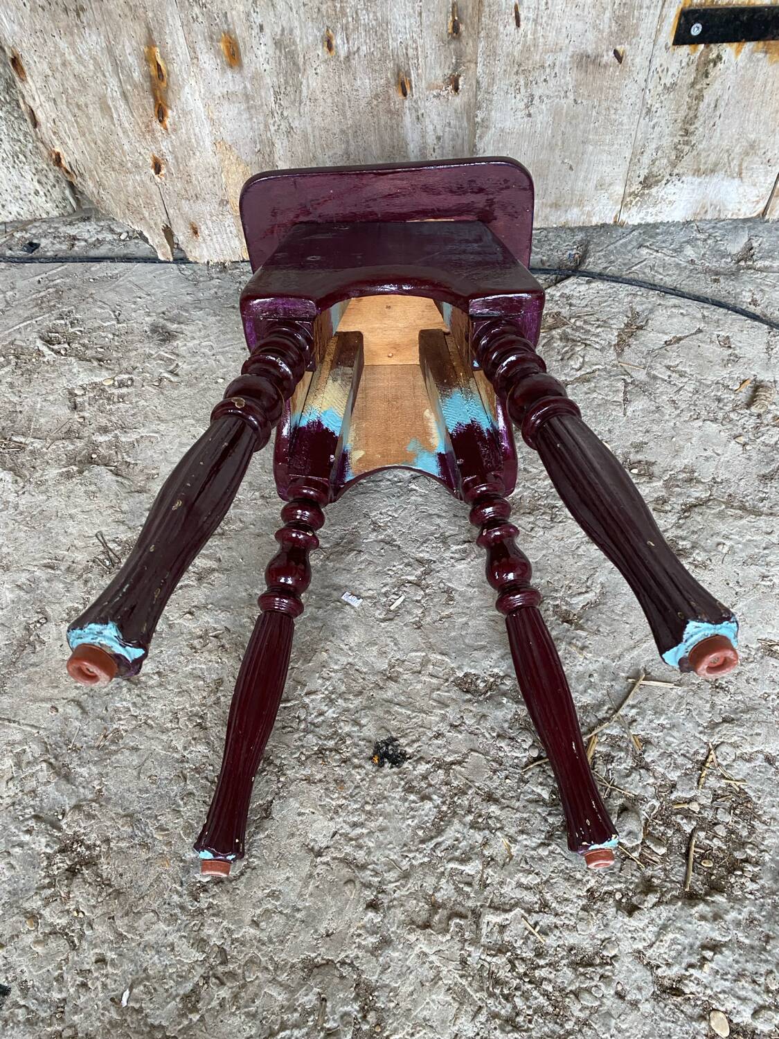 Vintage Bordeaux Turned Legs Wooden Stool #D546
