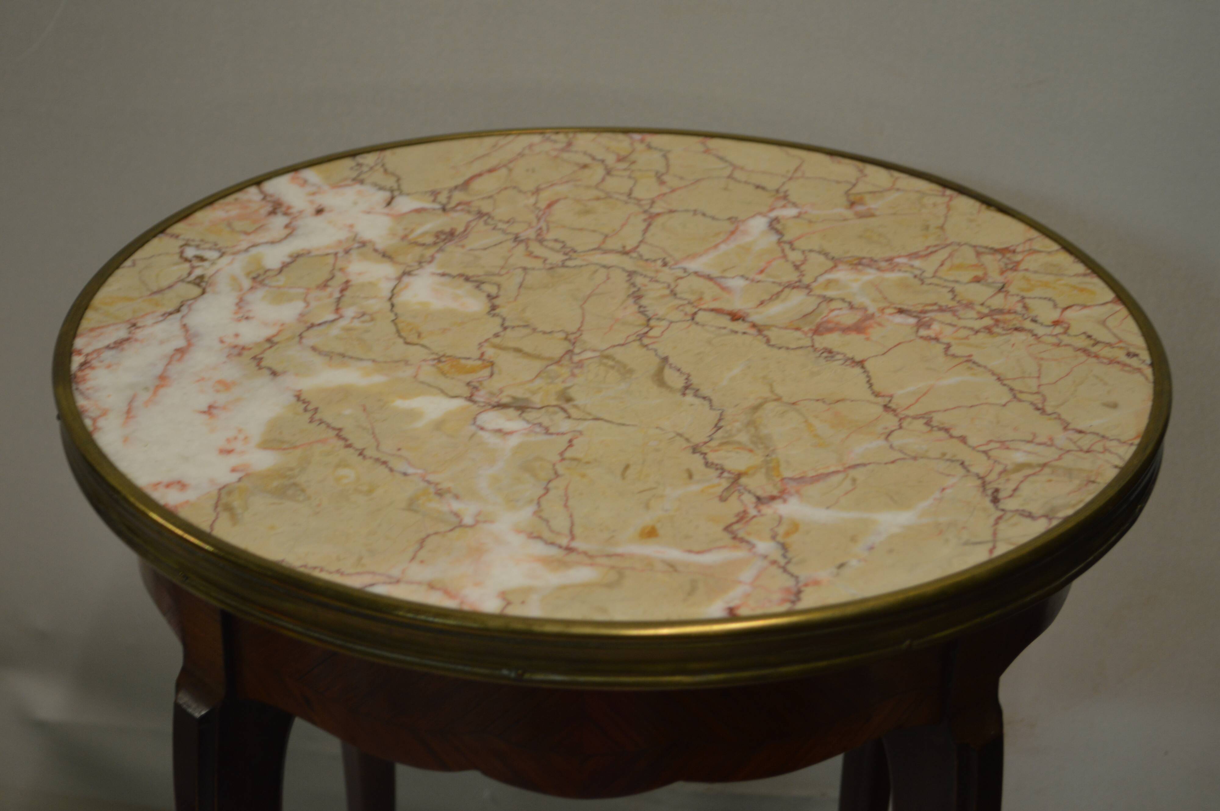 Marquetry marble top side table