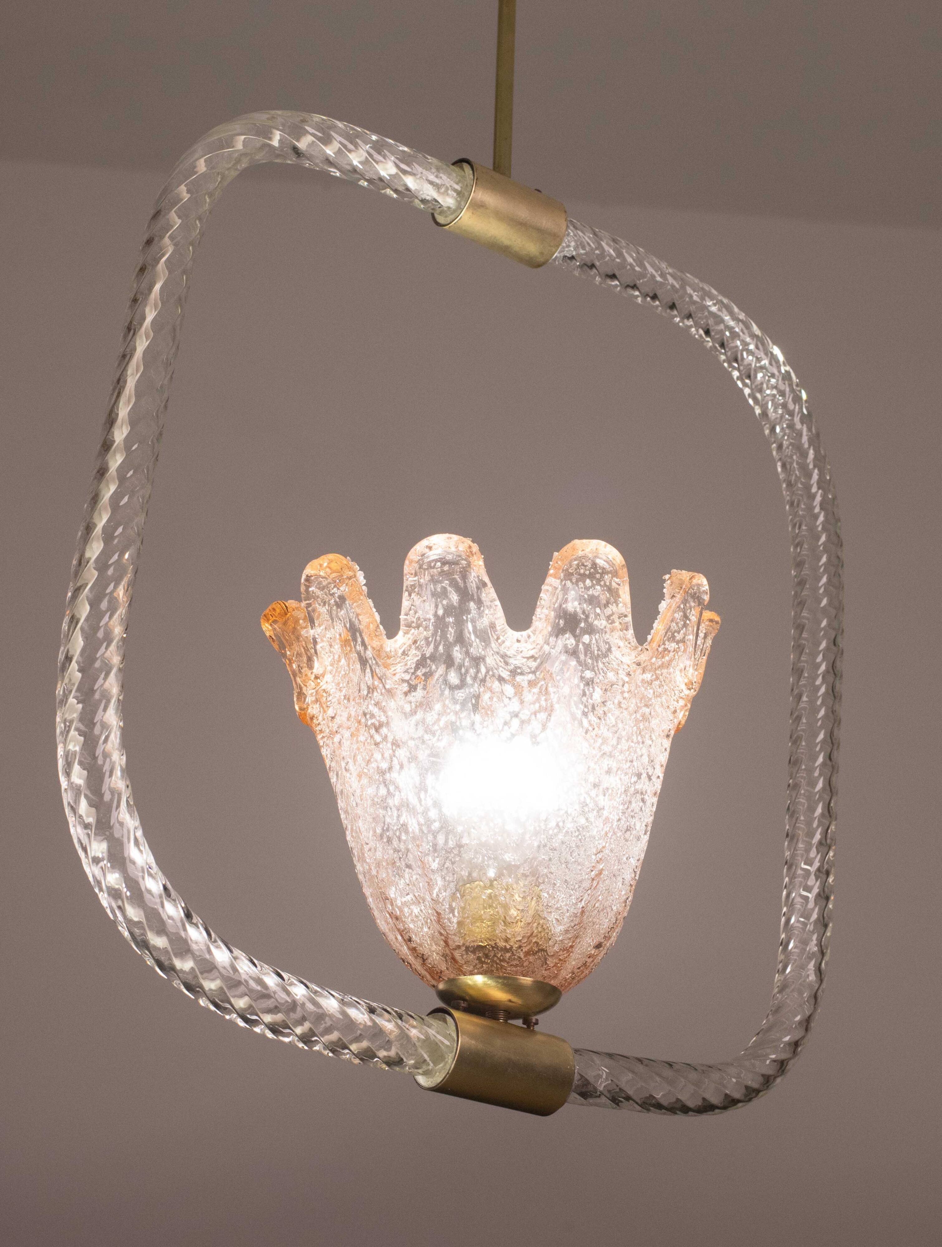 Charming Pink and Trasparent Murano Glass Chandelier by Barovier e Toso